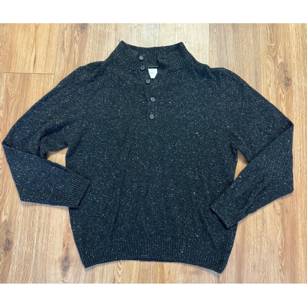Billy Reid Donegal Henley Sweater Black Silk Wool Blend Mock Neck Italy XL